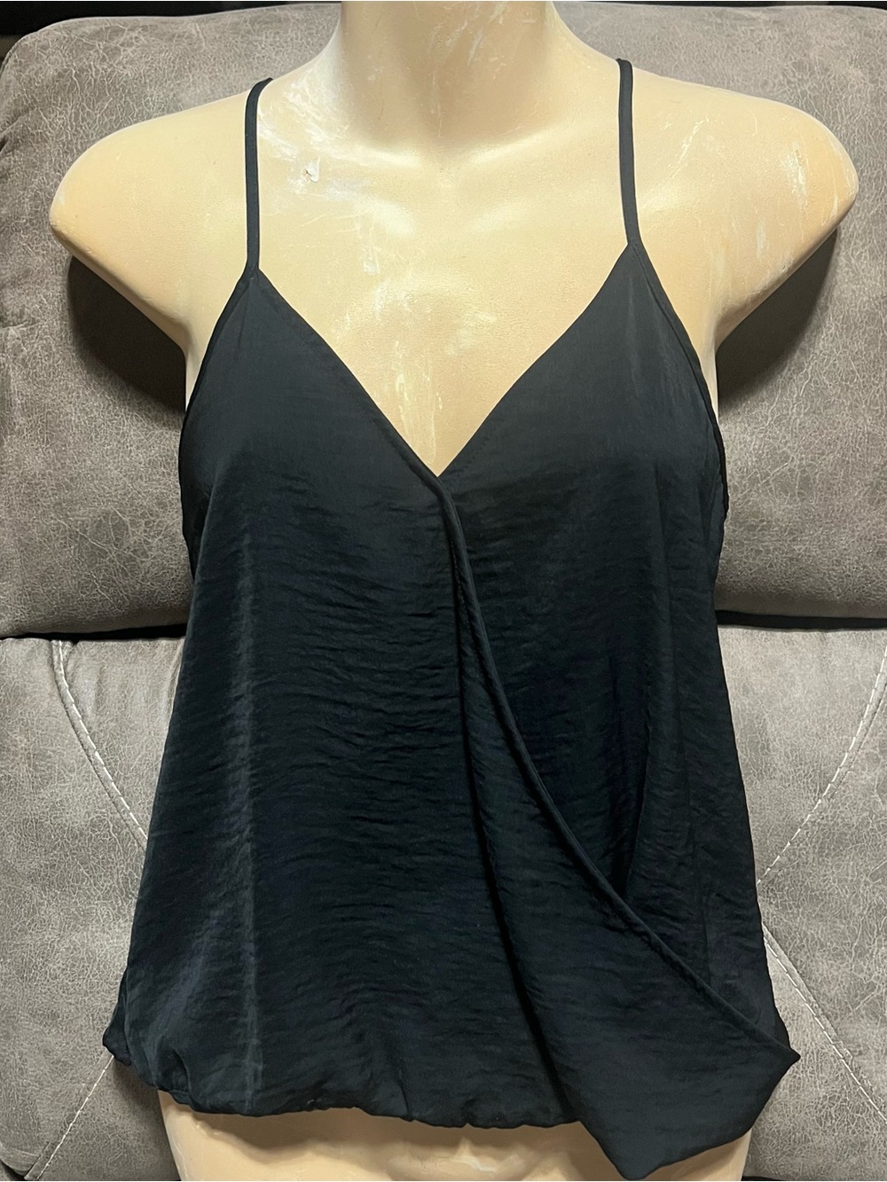PINK ROSE BLACK OVERLAP TANK TOP, SIZE MEDIUM, EUC